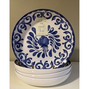 Set 4 BLUE ROSE SCROLL 8.5" Salad Pasta Dinner Bowls ARTISAN DE LUXE Melamine